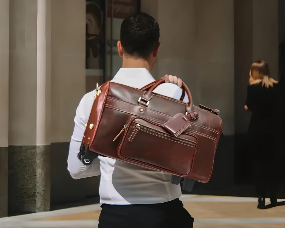 leather carry on suitcase with wheels